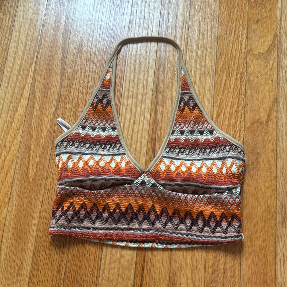 SHEIN Chevron Print Backless Halter Top S